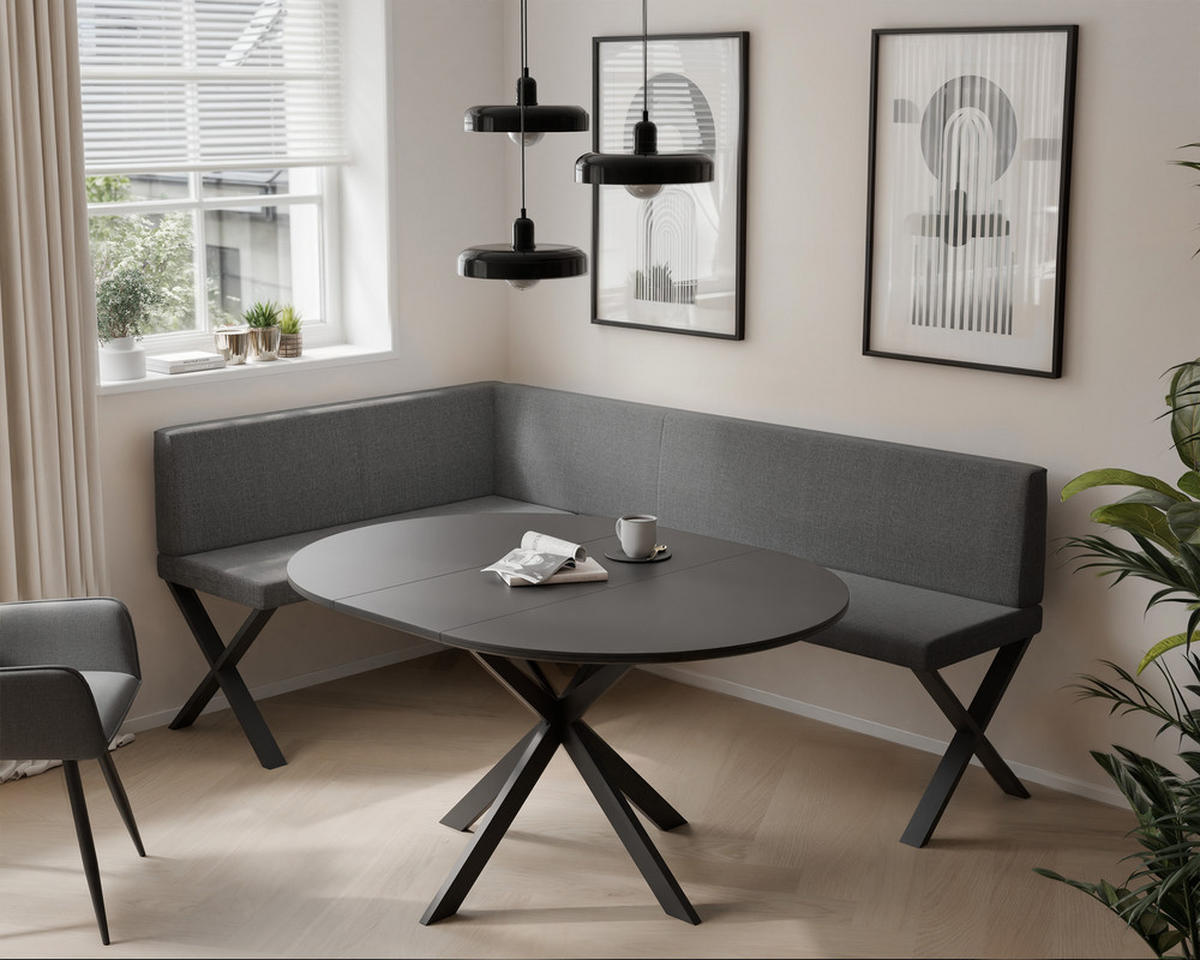 ECKBANK links VERO X Webstoff glatt, 128/168 cm Dunkelgrau - Dunkelgrau, Textil/Metall (128/168cm) - Idohome