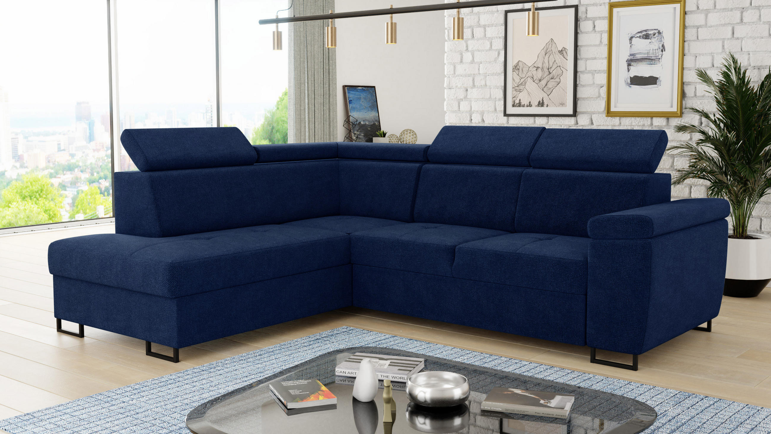 ECKSOFA Natan, Seite: Links - Blau, Holz/Textil (265/205cm) - Sofnet