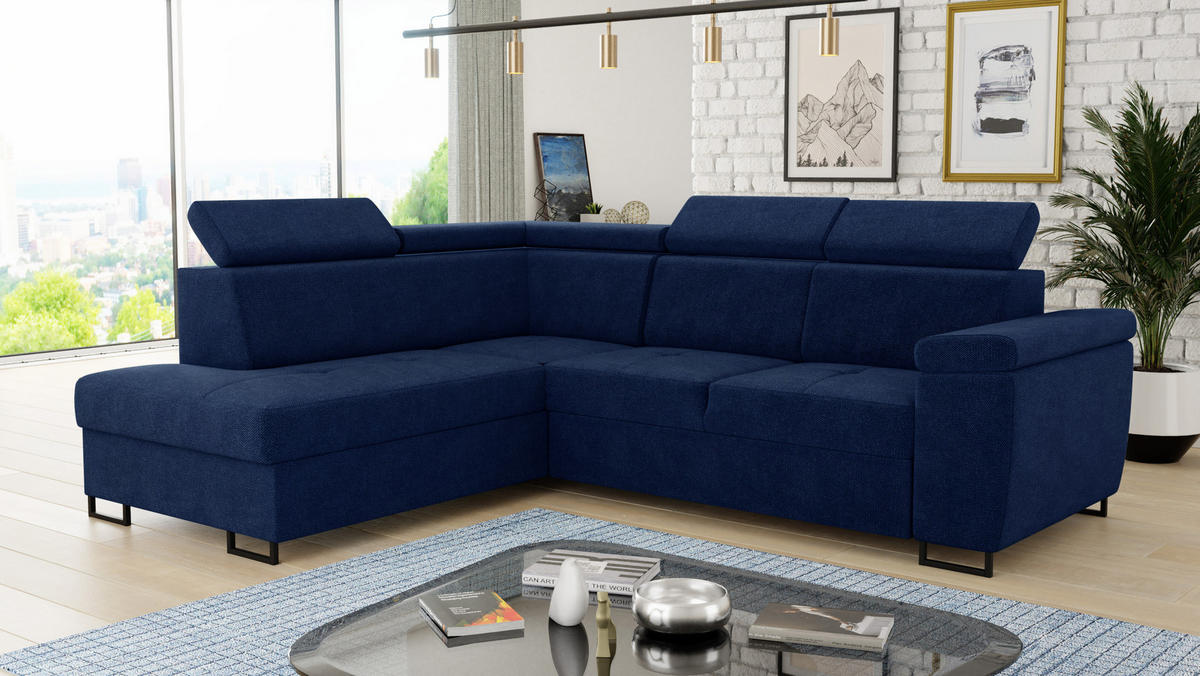 ECKSOFA Natan, Seite: Links - Blau, Holz/Textil (265/205cm) - Sofnet