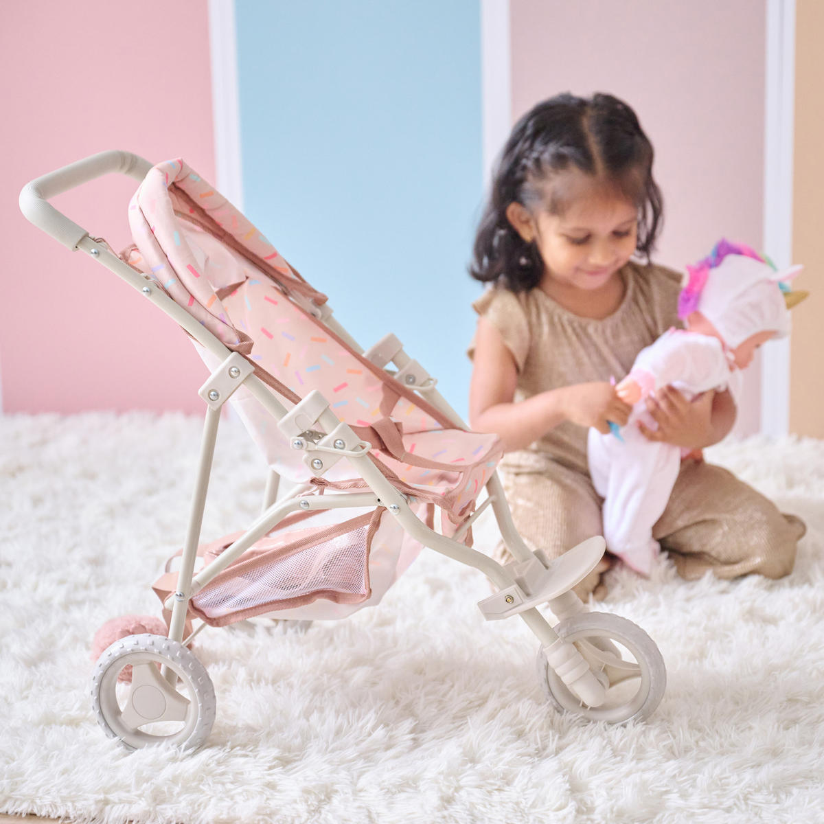 PUPPENWAGEN Jogging, Beige, 54cm - Beige, Holzwerkstoff (33/54/61cm) - Teamson Kids