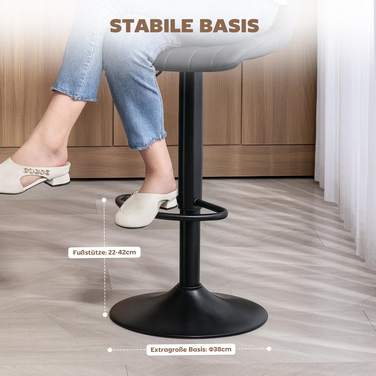 BARHOCKER 2er-Set 91-111 cm Höhenverstellbarer mit Fußring - Dunkelgrau/Schwarz, Kunststoff/Textil (49.5/111/43cm) - HOMCOM