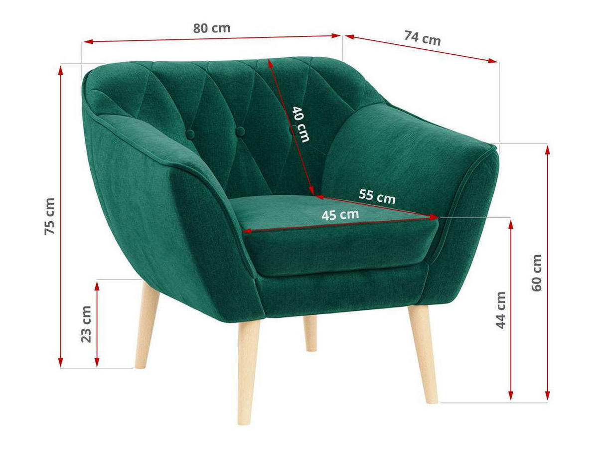 SESSEL Pirs 1 Sitzer Velvet Dunkelgrün - Dunkelgrün/Braun, Holz/Textil (80/75/74cm) - MKS