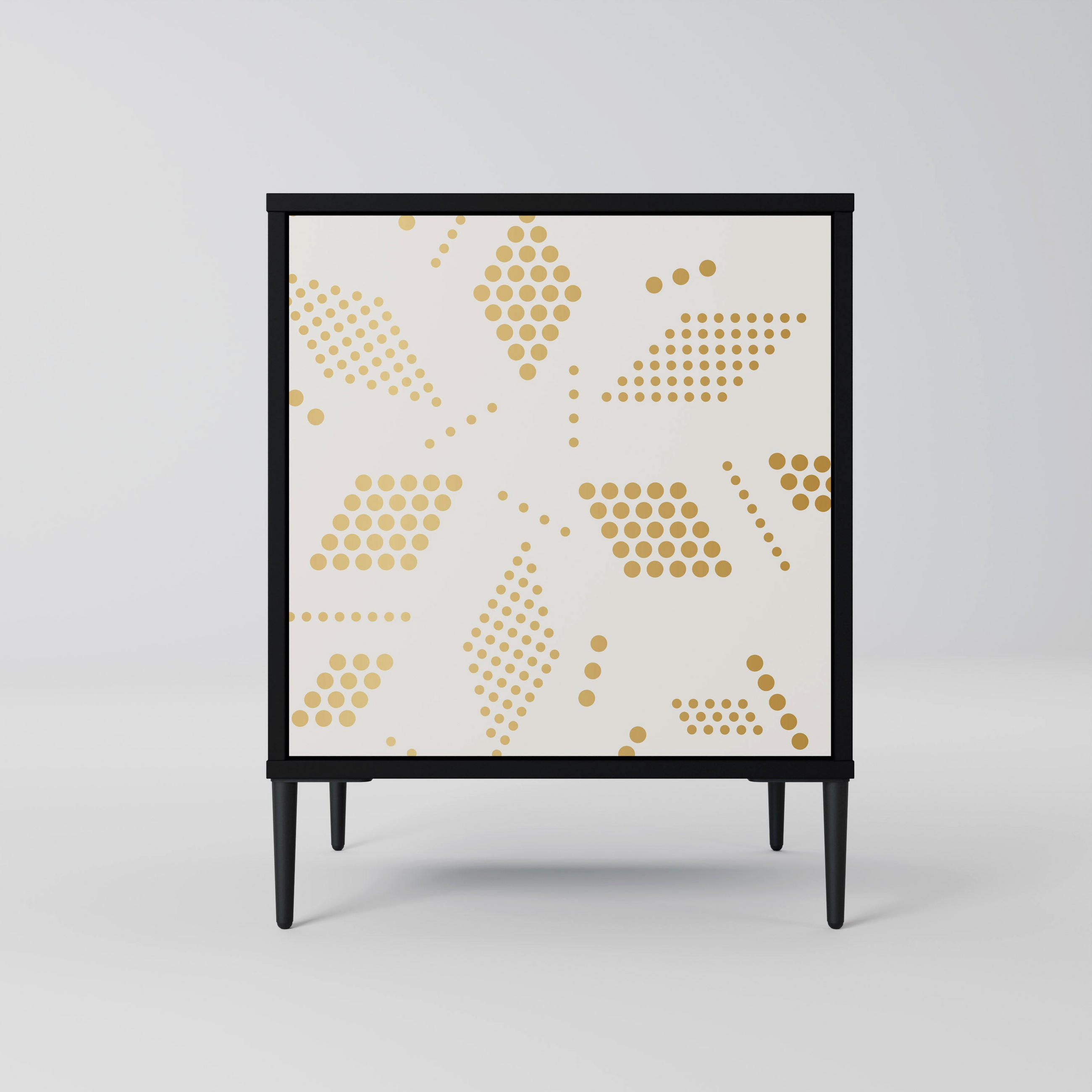 SIDEBOARD SPOTTED DAZE, Schwarz, 57,5x42x72,5 cm, Schwarze Metallfüße - Multicolor/Schwarz, Holzwerkstoff/Metall (57.5/72.5/42cm) - SpaceRebels