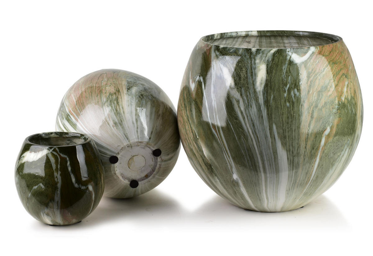 BLUMENTOPF Neva 3er Set Grün 42.5/42.5/39 cm Keramik - Grün, Keramik (42.5/39/42.5cm) - Mondex