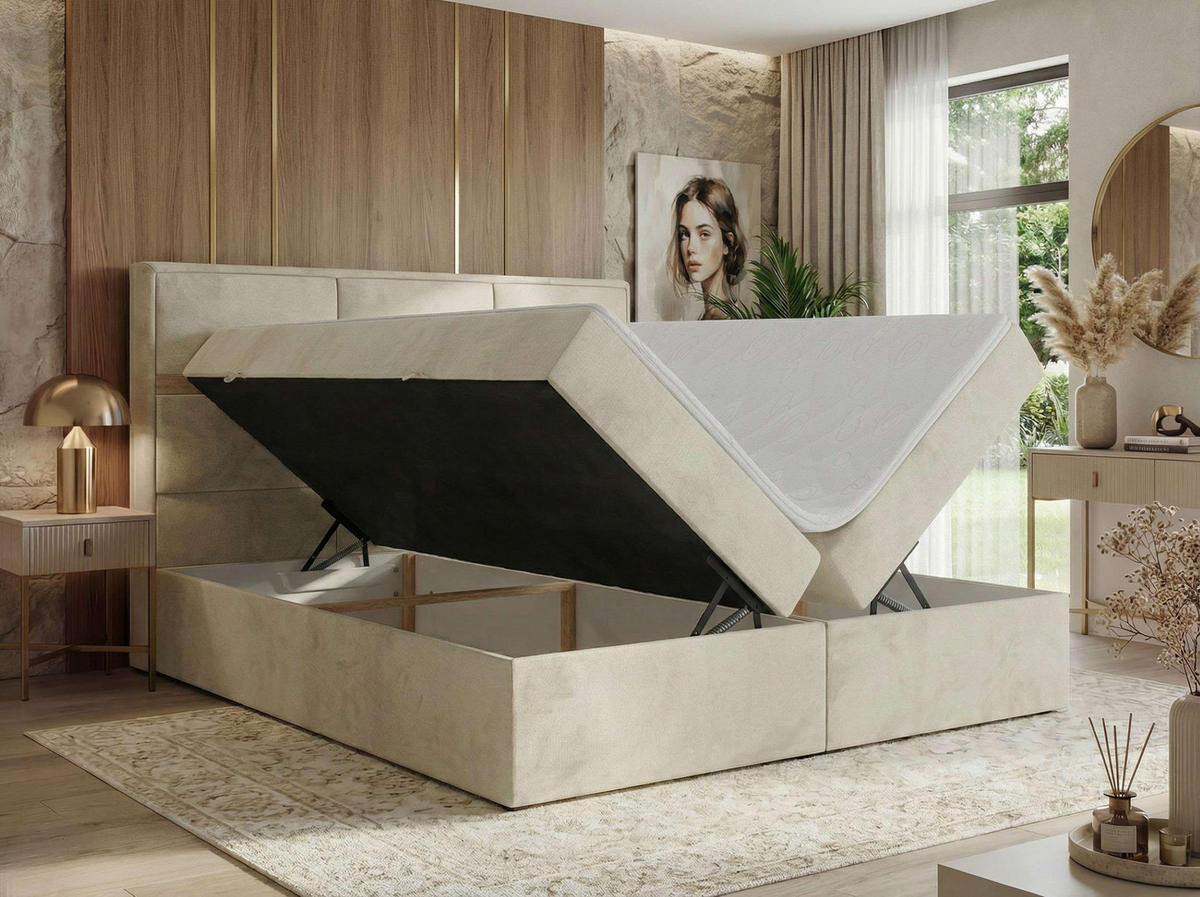 POSTEL BOXSPRING ORVO 160/200 - Béžová Samet - Topper Visco - H3 - černá/béžová, textil/plast (160/200cm) - MKS