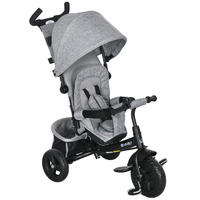 6-IN-1 Dreirad mit Schubstange, Kinderdreirad mit abnehmbarem Sonnendach - Grau, Metall (102/49/102cm) - HOMCOM