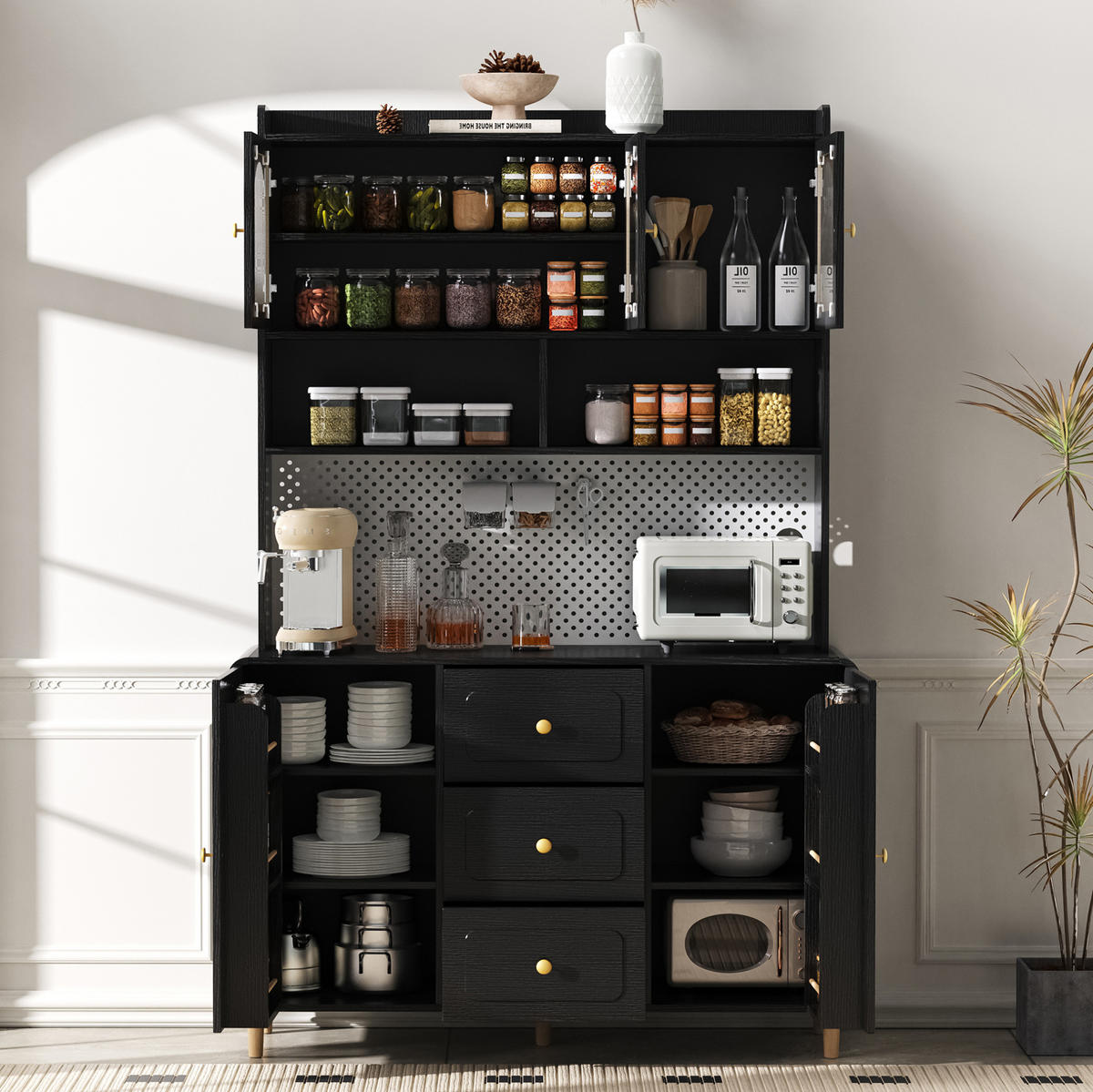 BUFFET 120/40/190 cm schwarz aus MDF mit Lochplatte und Schubladen - Schwarz, Holzwerkstoff (120/190/40cm) - OKWISH
