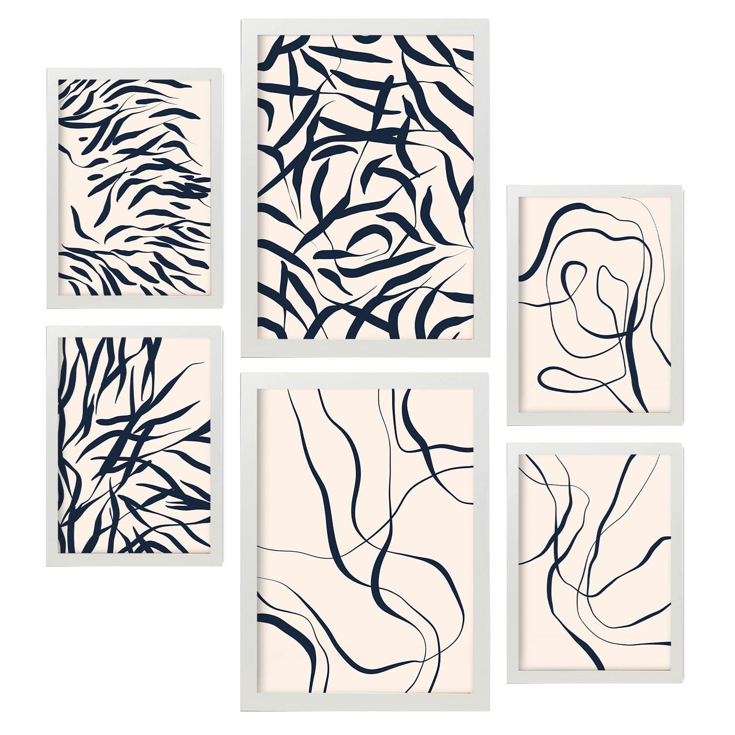 POSTER Set Mit 6 Formabstrakte Ästhetische Dekobilder Für Ihr Wohnzimmer, Schlafzimmer Oder Zuhause A3 & A4 Weißer Rahmen - Weiß, Papier (29/3cm) - Nacnic