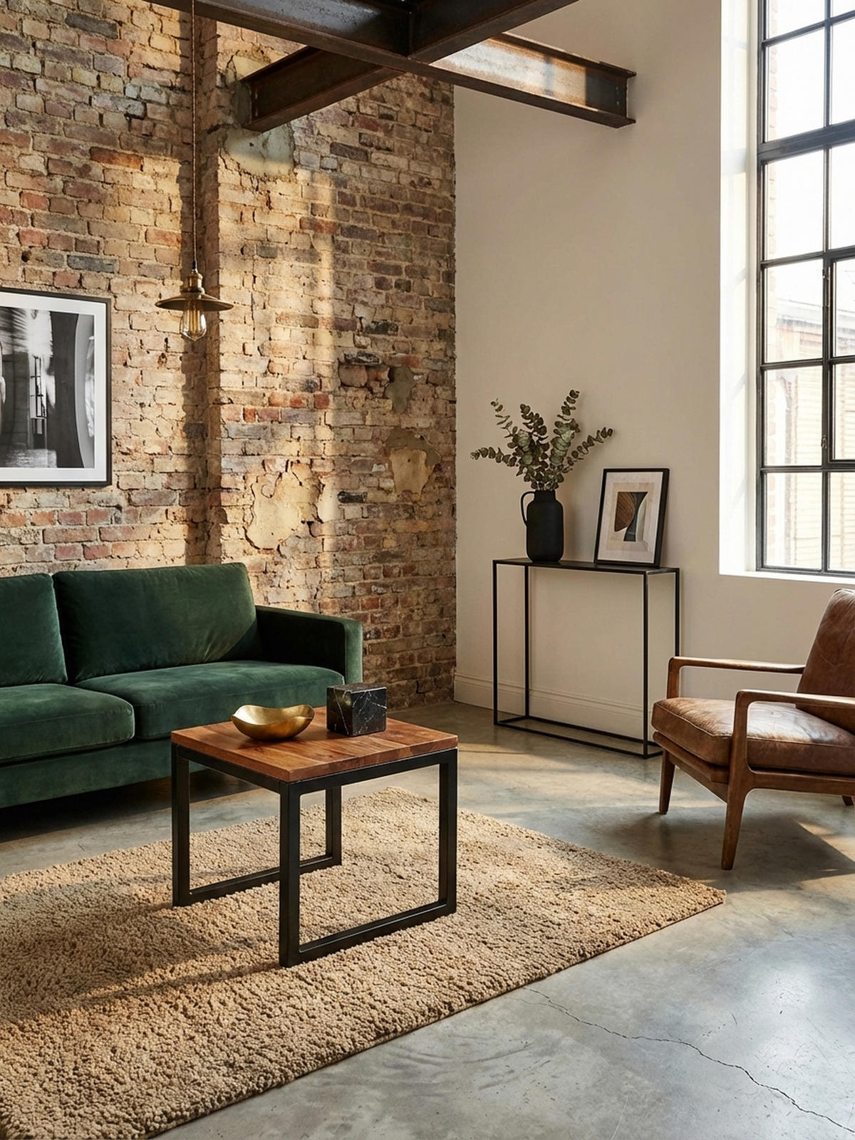 BEISTELLTISCH – Massivholz Braun rechteckig robust Industrial - Schwarz/Braun, Holz/Metall (45/45/40cm) - KADIMA DESIGN