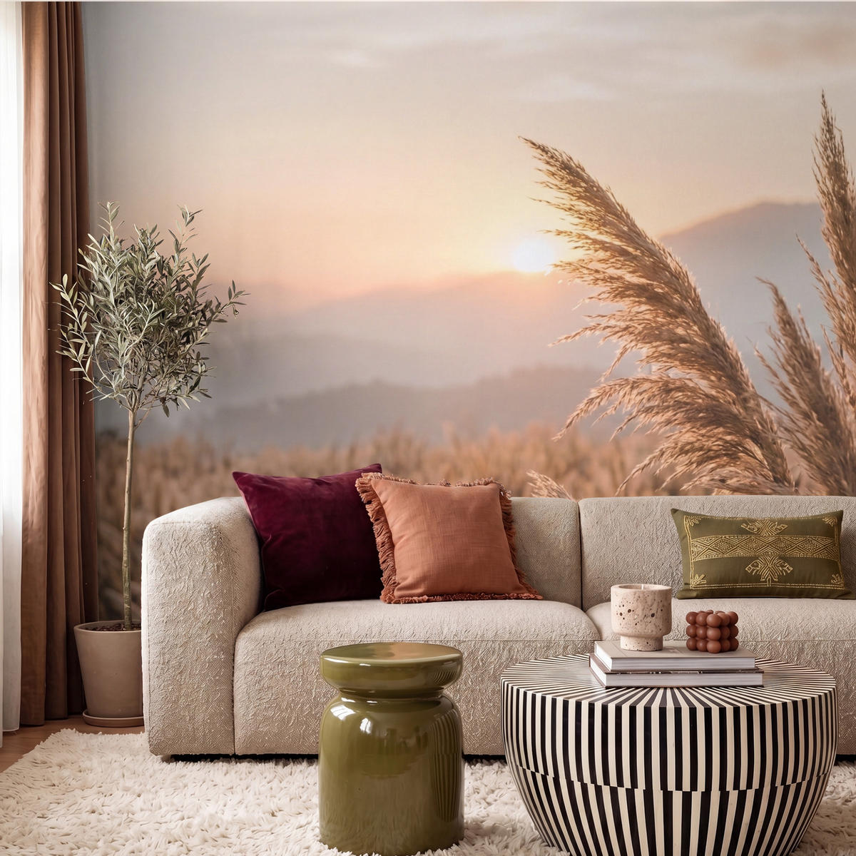 TAPETE - Gras - Feld - Sonne - Natur - 260x220 cm - Sandfarben, Papier (260/220cm) - OnlyWow
