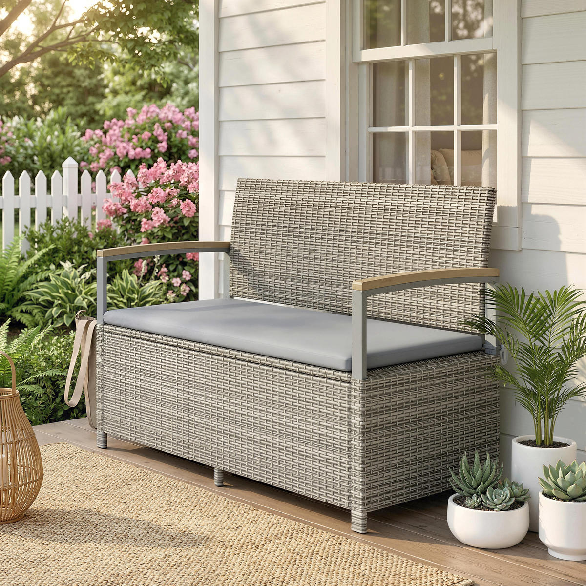 GARTENBANK mit staufach DE-13692 170 Liter Grau - Hellgrau, Holz (120/84/60cm) - ComfortXL