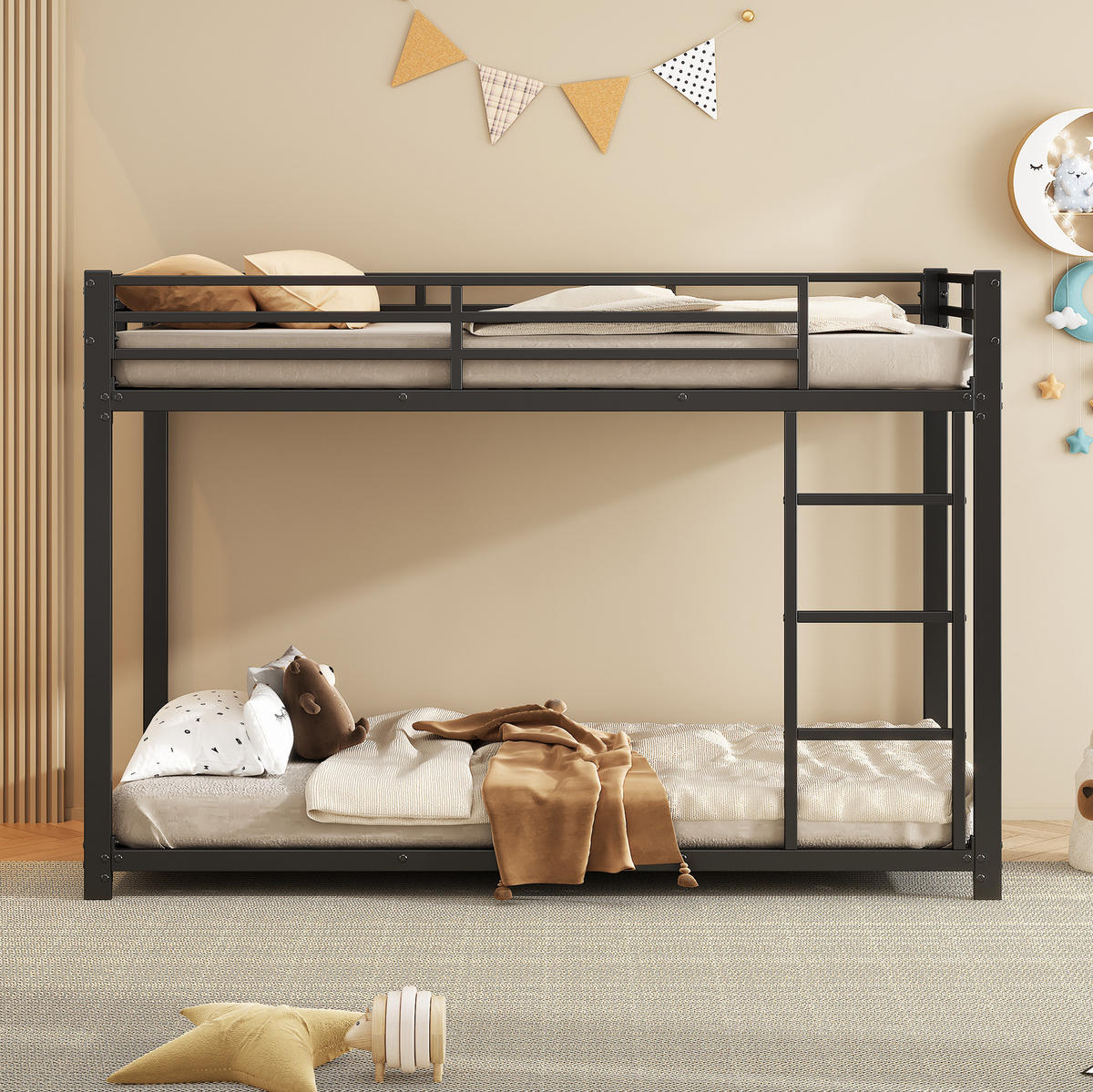 ETAGENBETT 90/200 cm aus Metall in Schwarz – platzsparend und stabil - Schwarz, Metall (90/200cm) - Flora Grace