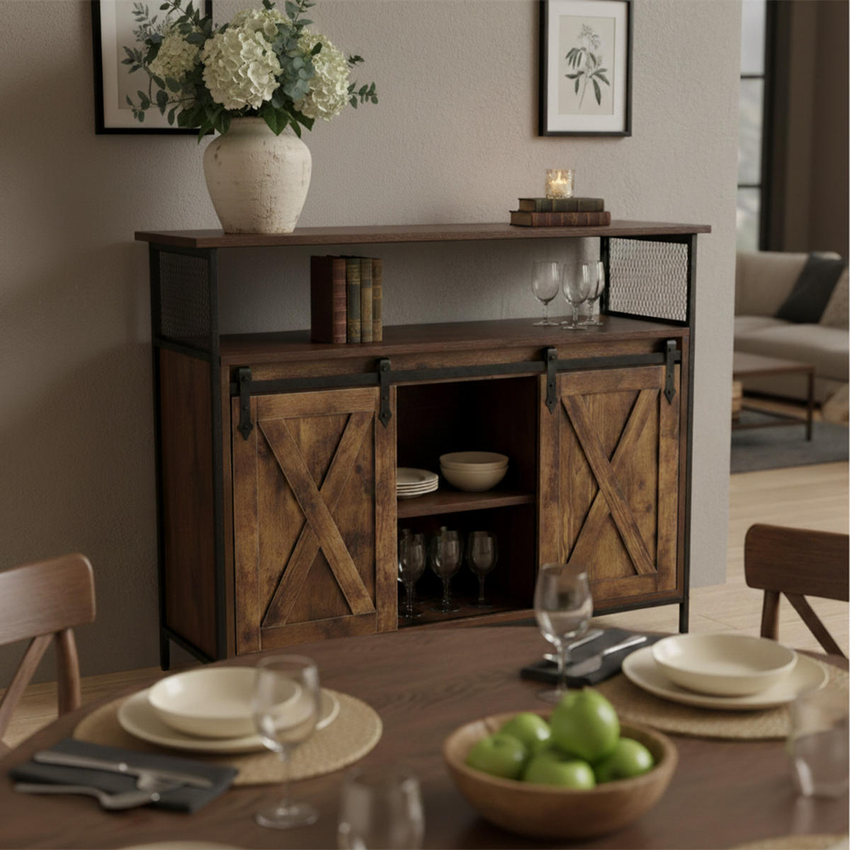 KOMODA - hnedá, kov/kompozitné drevo (100/80/33cm) - Relaxdays