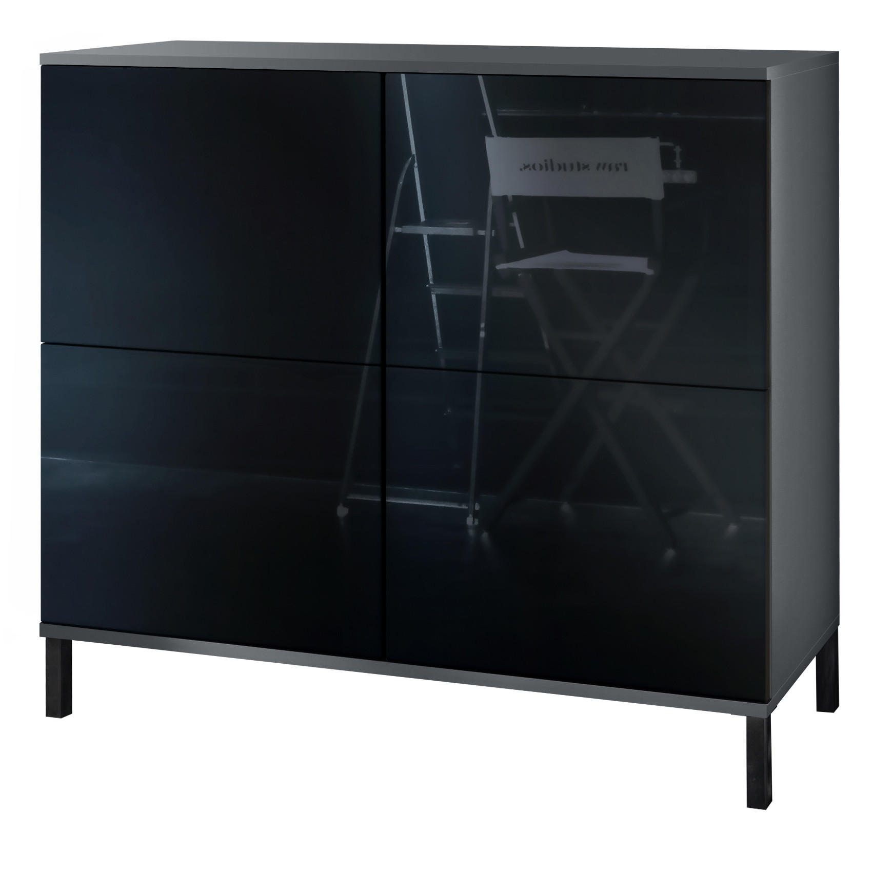 Vladon Kommode Schwarz Hochglanz 92.5x83.5x35 cm