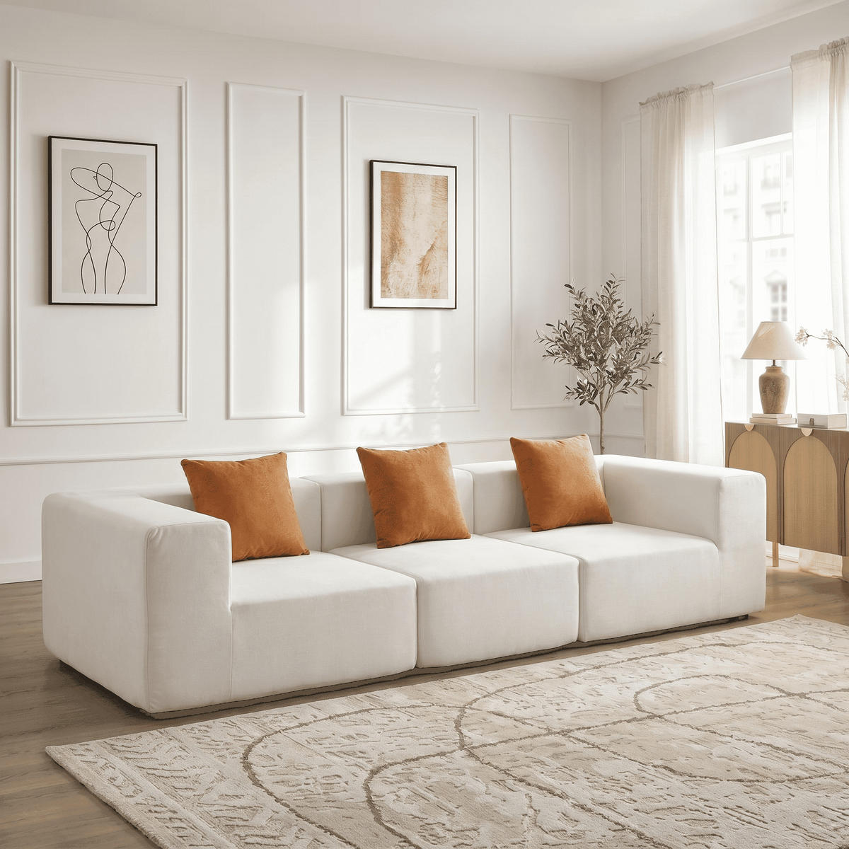 SOFA Pure - Weiß Orange - Weiß, Textil (300/62/100cm) - COCO Living
