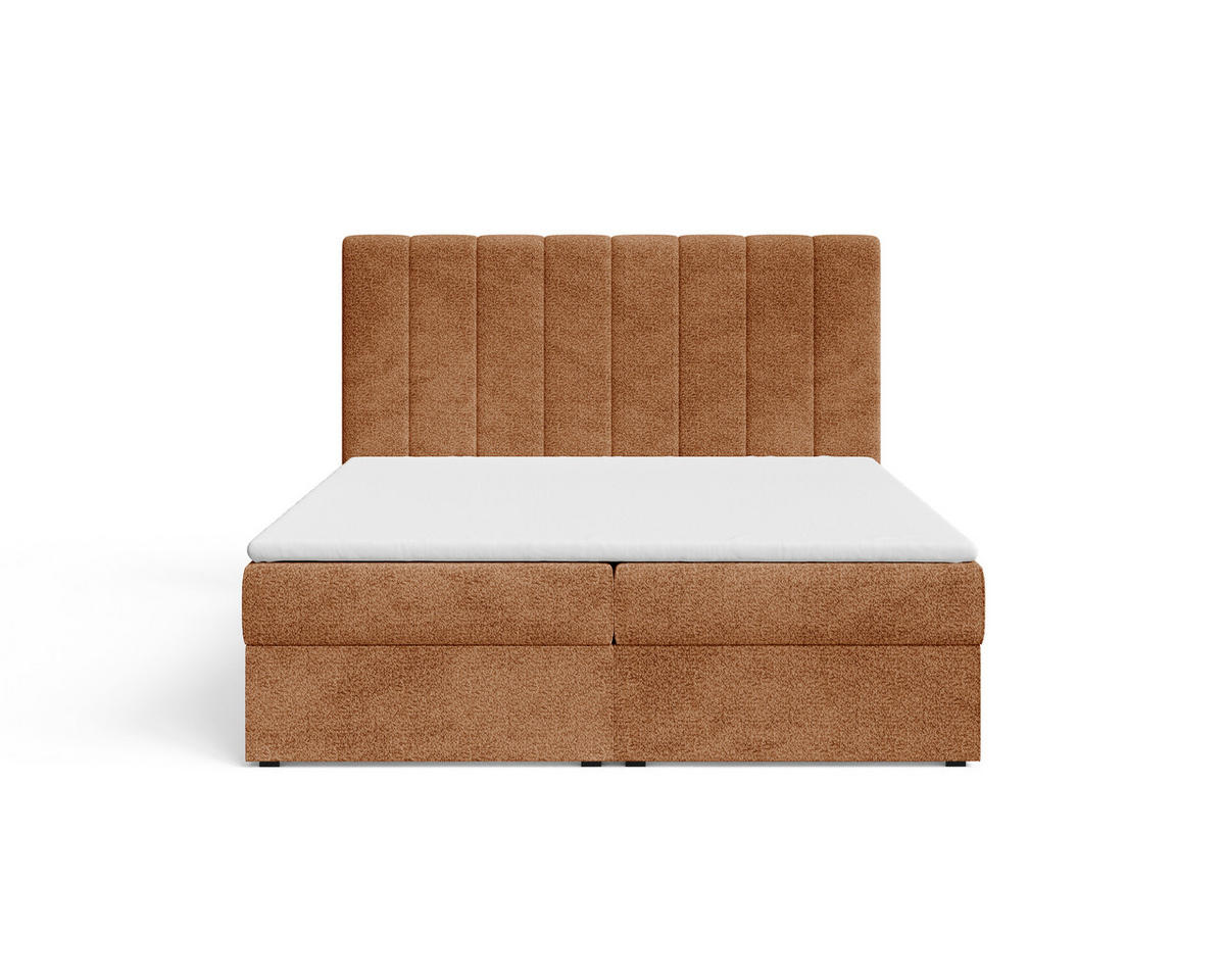 BOXBETT 01 140 x 200 cm - Arena – Stilvoll und bequem Mit Bettkasten, PU-Topper, Federmechanismus, waschbarer Bezug - Orange, Holz (140/200cm) - ROYAL24_MARKT