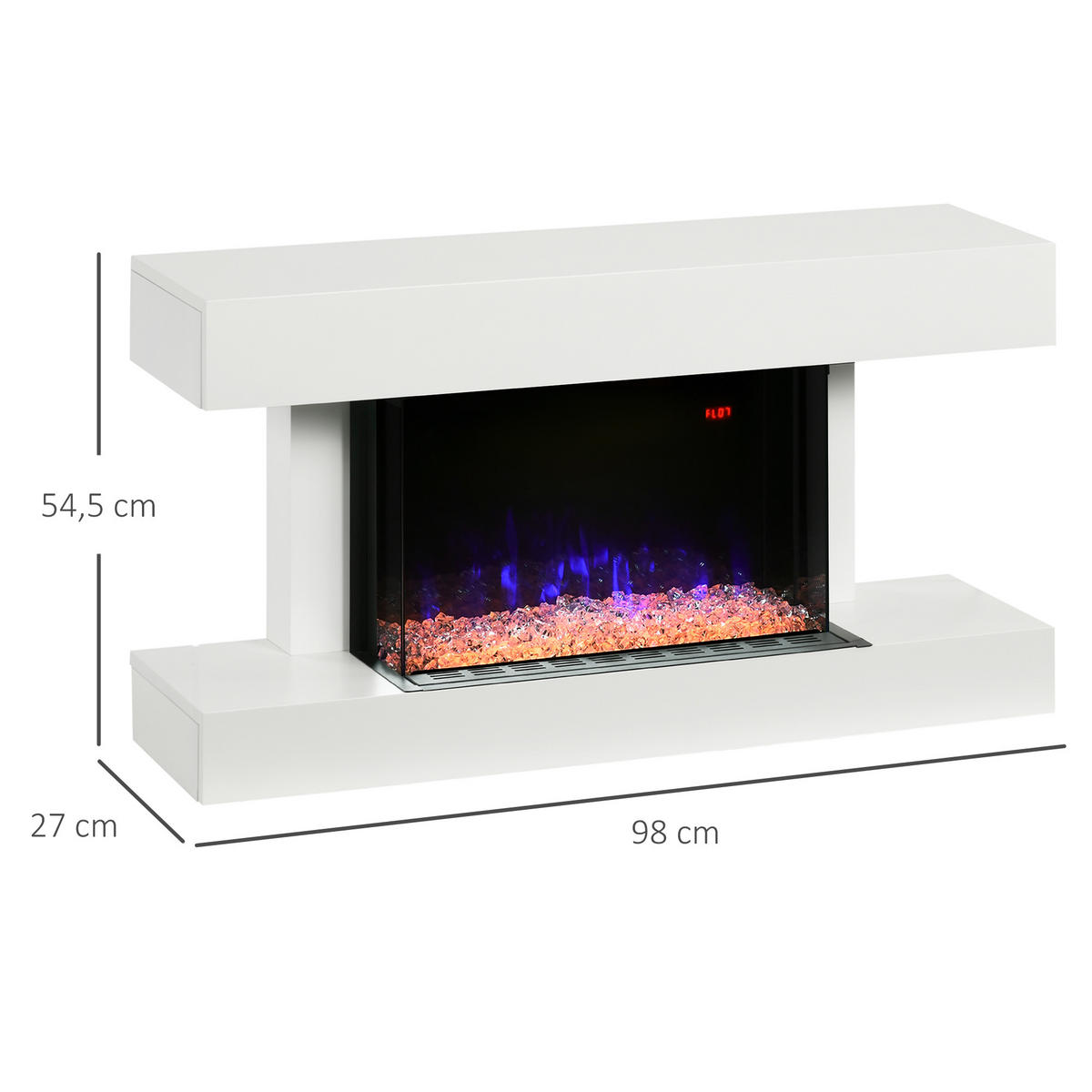 ELEKTROKAMIN 2000 W Wandkamin mit 3D-Flammeneffekt Kristalle 3 Helligkeitsstufen - Weiß, Metall (27/54.5/98cm) - HOMCOM