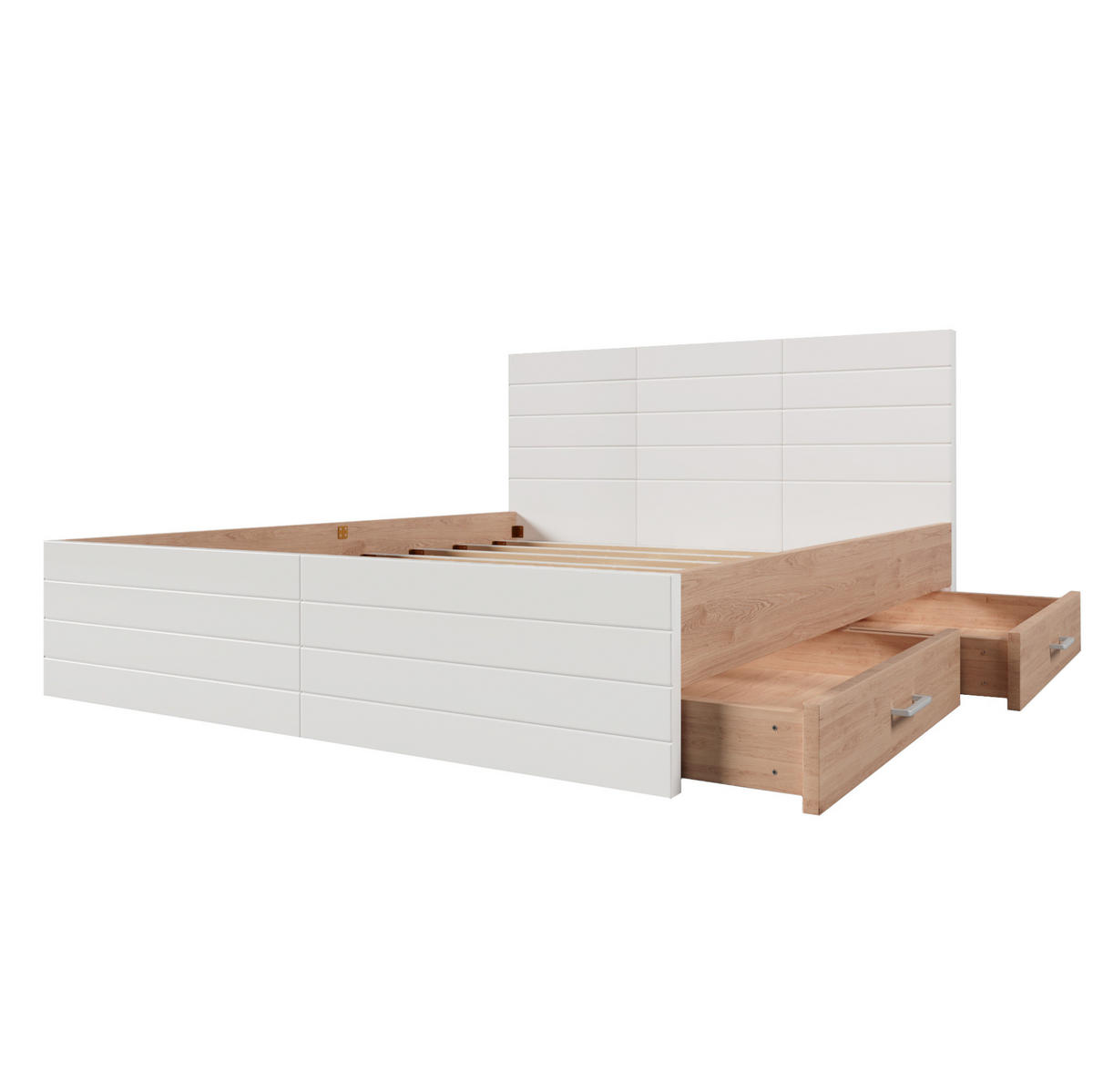 HOLZBETT 180/200 cm mit 2 Schubladen, Lattenrost und Stauraum, Weiß/Eiche - Weiß, Holzwerkstoff (180/200cm) - Redom