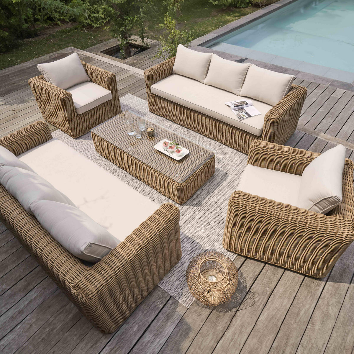 GARTEN-LOUNGEGARNITUR 8-Sitzer, Braun - Braun, Naturmaterialien - Oviala