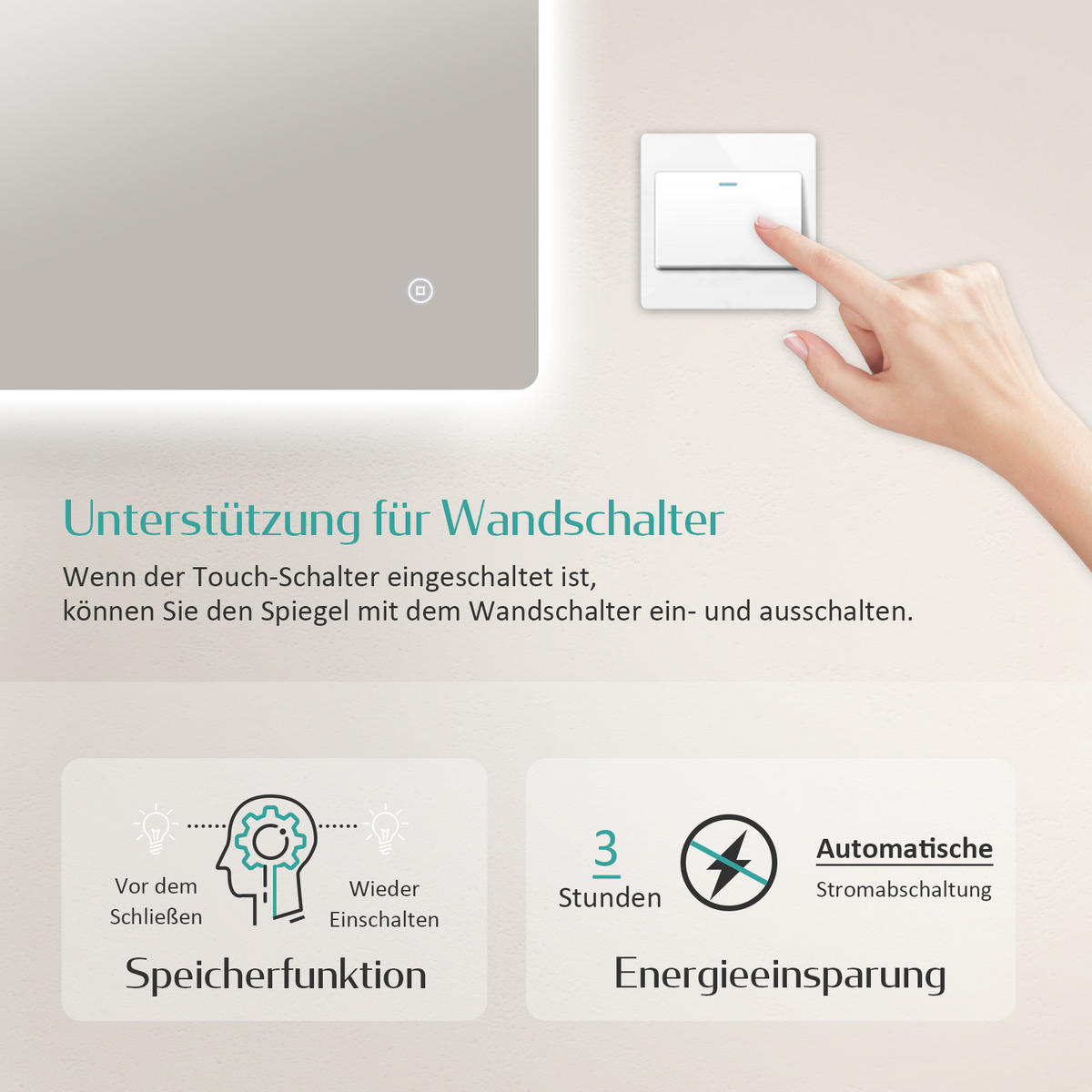 BADSPIEGEL mit Antibeschlag Touch-Bedienung Beleuchtung Rechteckig 80/60 cm - Weiß, Glas (60/3/80cm) - EMKE