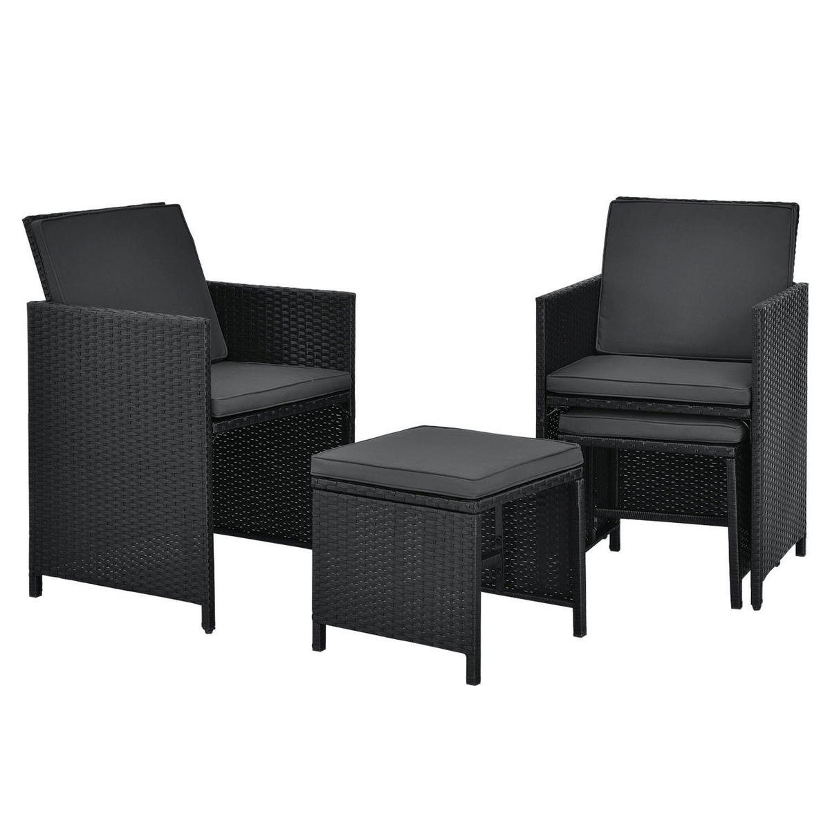 GARTENMÖBELSET Baracoa schwarz 13-tlg. - Schwarz, Kunststoff/Metall - Juskys