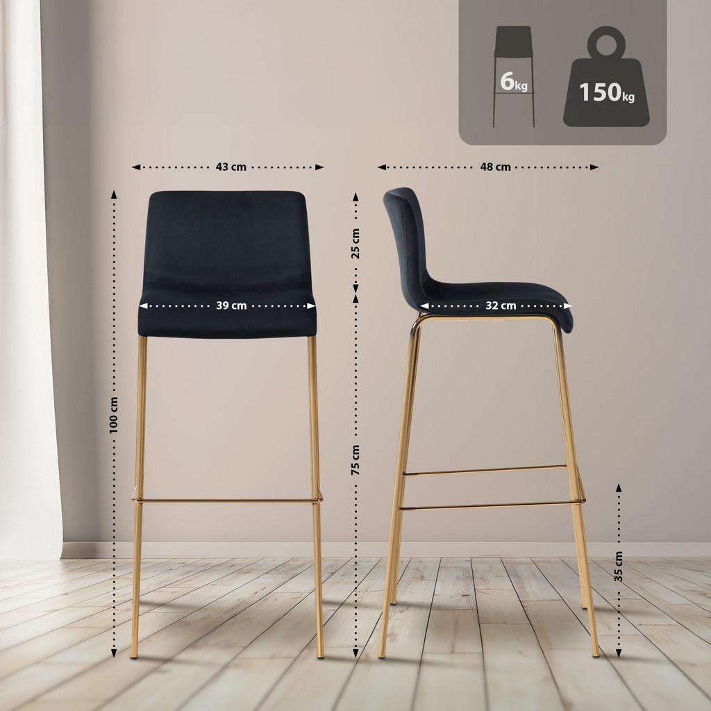 Thumbnail - CLP Barhocker, Schwarz, Textil, 43x100x48 cm, Esszimmer, Barmöbel, Barhocker