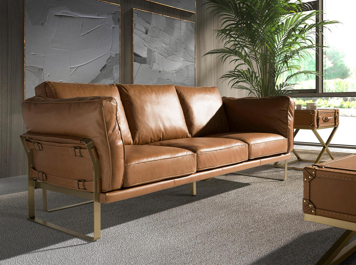 SOFA Klassisch Kamel Gold 222/90/84 - Braun, Leder (222/84/90cm) - ANGEL CERDA