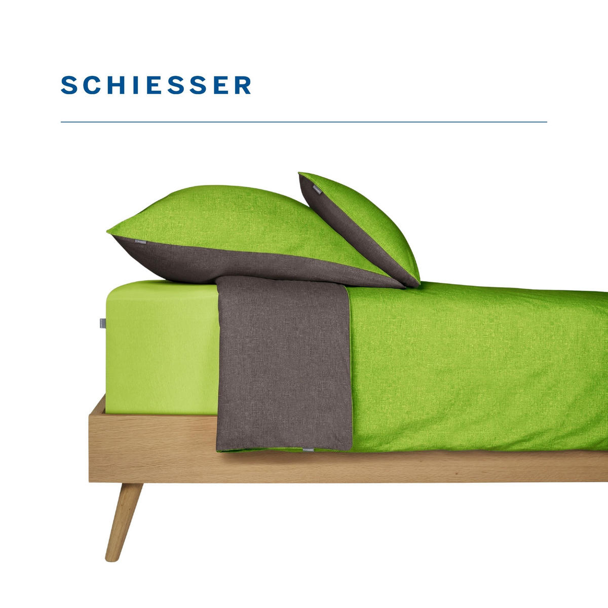 BETTWÄSCHESET Doubleface - Renforcé - 2-teilig - 155 x 220 cm - Grün-Dunkelgrau - Dunkelgrau/Grün, Textil (155/220cm) - SCHIESSER