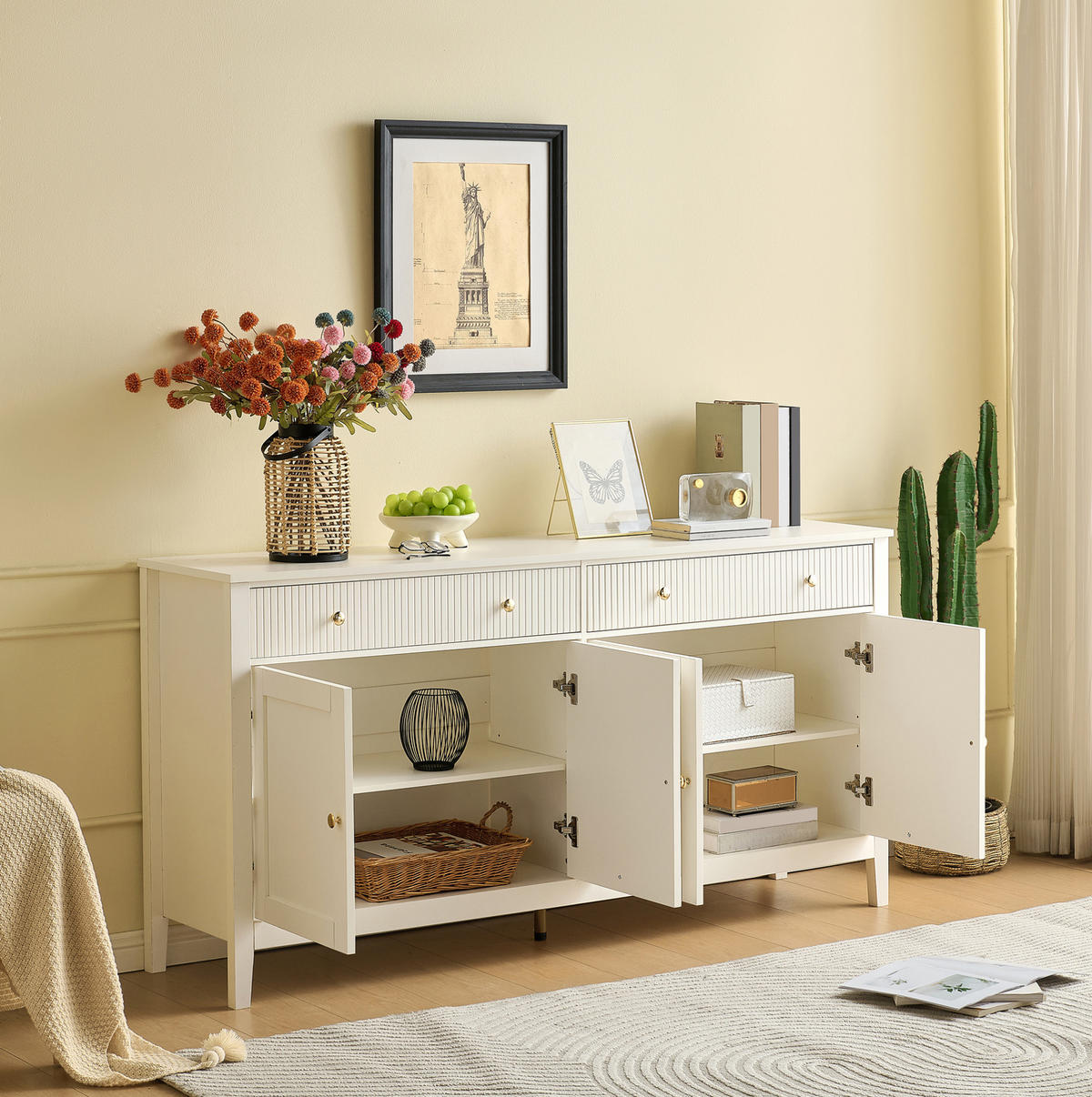 SIDEBOARD 160/40/82 cm weiß aus MDF mit 2 Schubladen und 4 Türen - Weiß, Holzwerkstoff (40/82/160cm) - OKWISH