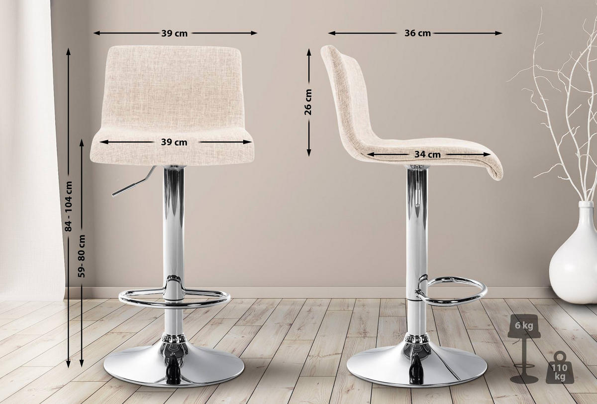 BARHOCKER Hover 84-104x39x36 cm creme - Creme, Textil (39/84/36cm) - furnicato
