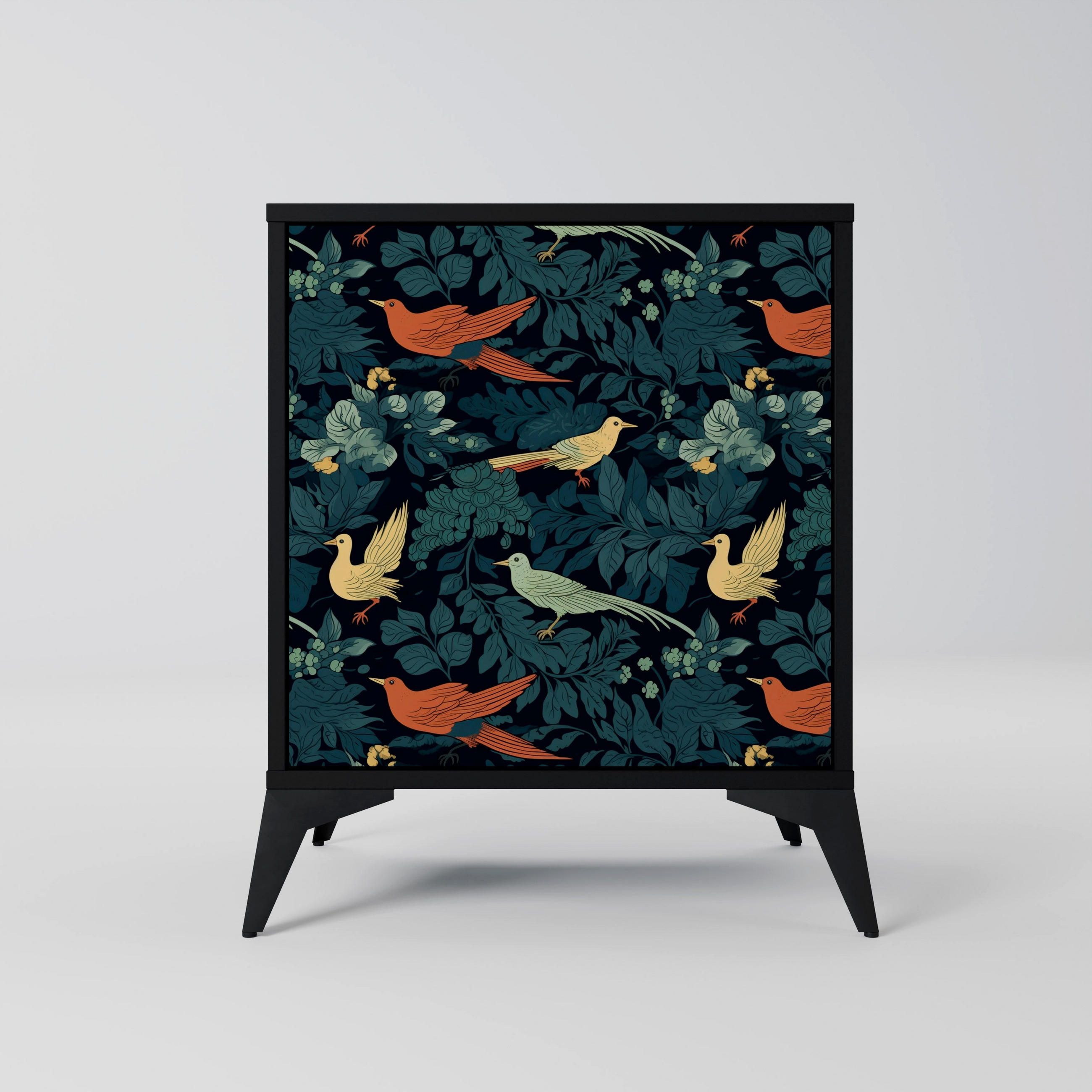 SIDEBOARD FOWL ORNAMENT, Schwarz, 57,5x42x70,5 cm, Schwarze Metall-Sternfüße - Multicolor/Schwarz, Holzwerkstoff/Metall (57.5/70.5/42cm) - SpaceRebels