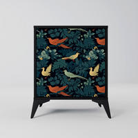 SIDEBOARD FOWL ORNAMENT, Schwarz, 57,5x42x70,5 cm, Schwarze Metall-Sternfüße - Multicolor/Schwarz, Holzwerkstoff/Metall (57.5/70.5/42cm) - SpaceRebels