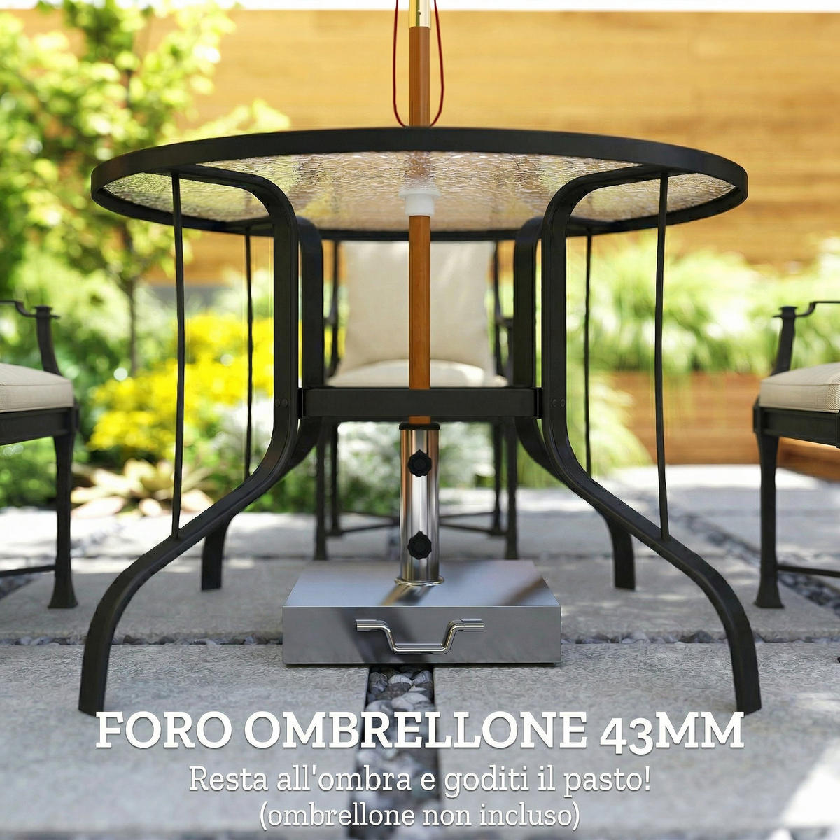 GARTENTISCH,RUND Sicherheitsglas mit Schirmloch Ø96,5x71cm,schwarz - Schwarz, Metall (96.5/96.5/71cm) - Vallsero