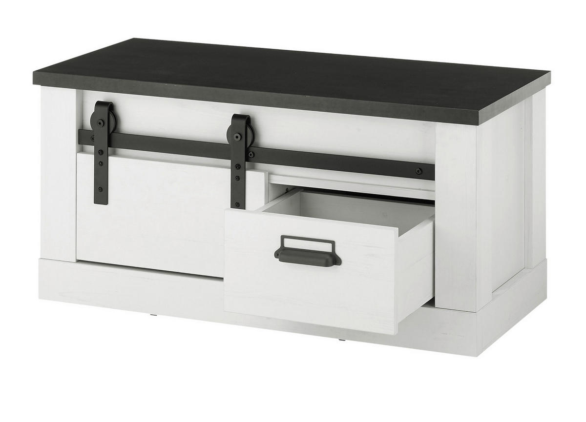 GARDEROBENBANK weiß Pinie, anthrazit Landhaus, Garderobenbank 93 x 46 cm - Anthrazit/Weiß, Holzwerkstoff/Metall (93/46/43cm) - Furn.Design