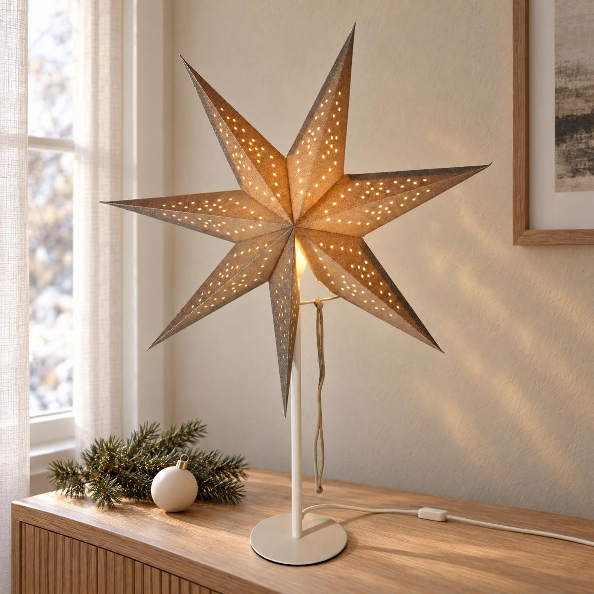 PAPIERSTERN auf Metallständer 45/45/65 cm - Silberfarben, Papier (45/65/45cm) - Home Styling Collection
