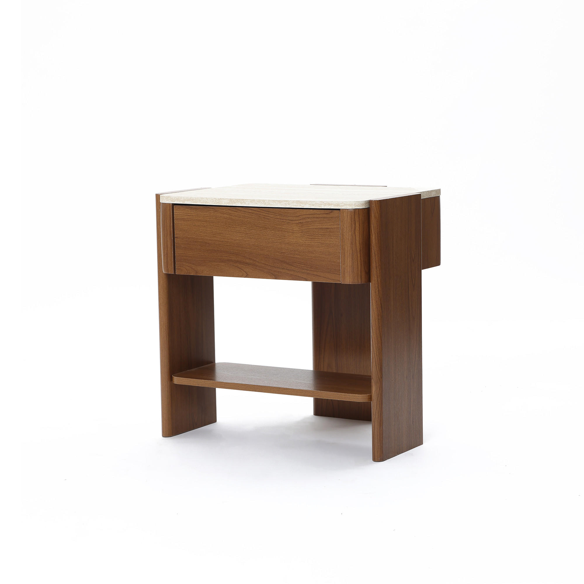 NACHTTISCH Modern mit Marmoroptik, Braun, MDF | B55 x T40 x H53 cm - Braun, Holz (55/53/40cm) - Hometopia