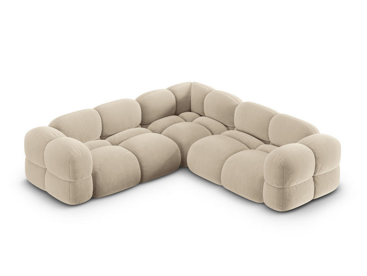 ECKSOFA Loretto aus Samt leichtes beige 4 Sitzplätze - Creme, Textil (250/250cm) - Cosmopolitan Design