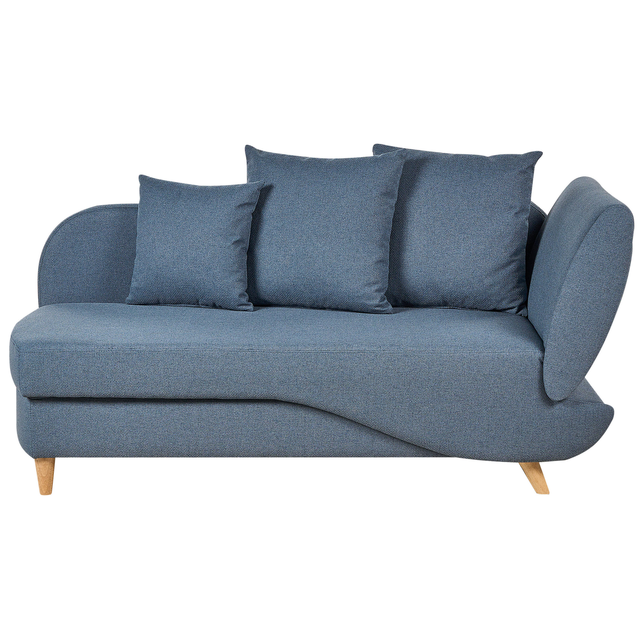CHAISELONGUE Leinenoptik dunkelblau mit Bettkasten rechtsseitig Meri - Blau/Hellbraun, Textil (156/73/69cm) - Beliani