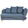 CHAISELONGUE Leinenoptik dunkelblau mit Bettkasten rechtsseitig Meri - Blau/Hellbraun, Textil (156/73/69cm) - Beliani