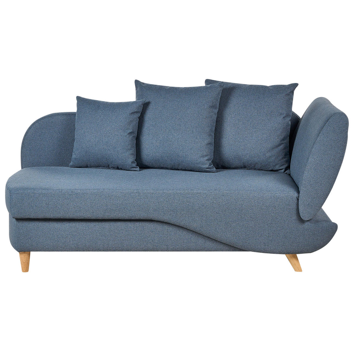 CHAISELONGUE Leinenoptik dunkelblau mit Bettkasten rechtsseitig Meri - Blau/Hellbraun, Textil (156/73/69cm) - Beliani