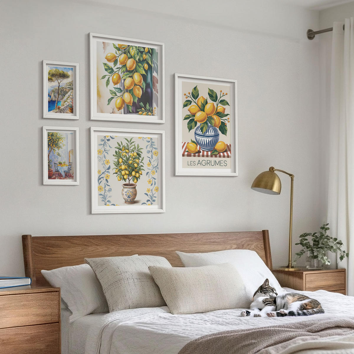 WANDBILDER 5er-Set - 50x50 cm & 20x30 cm & 40x60 cm Weißer Rahmen - Zitronenbäume am Meer - Weiß, Kunststoff (40/60cm) - ArtPrintCave