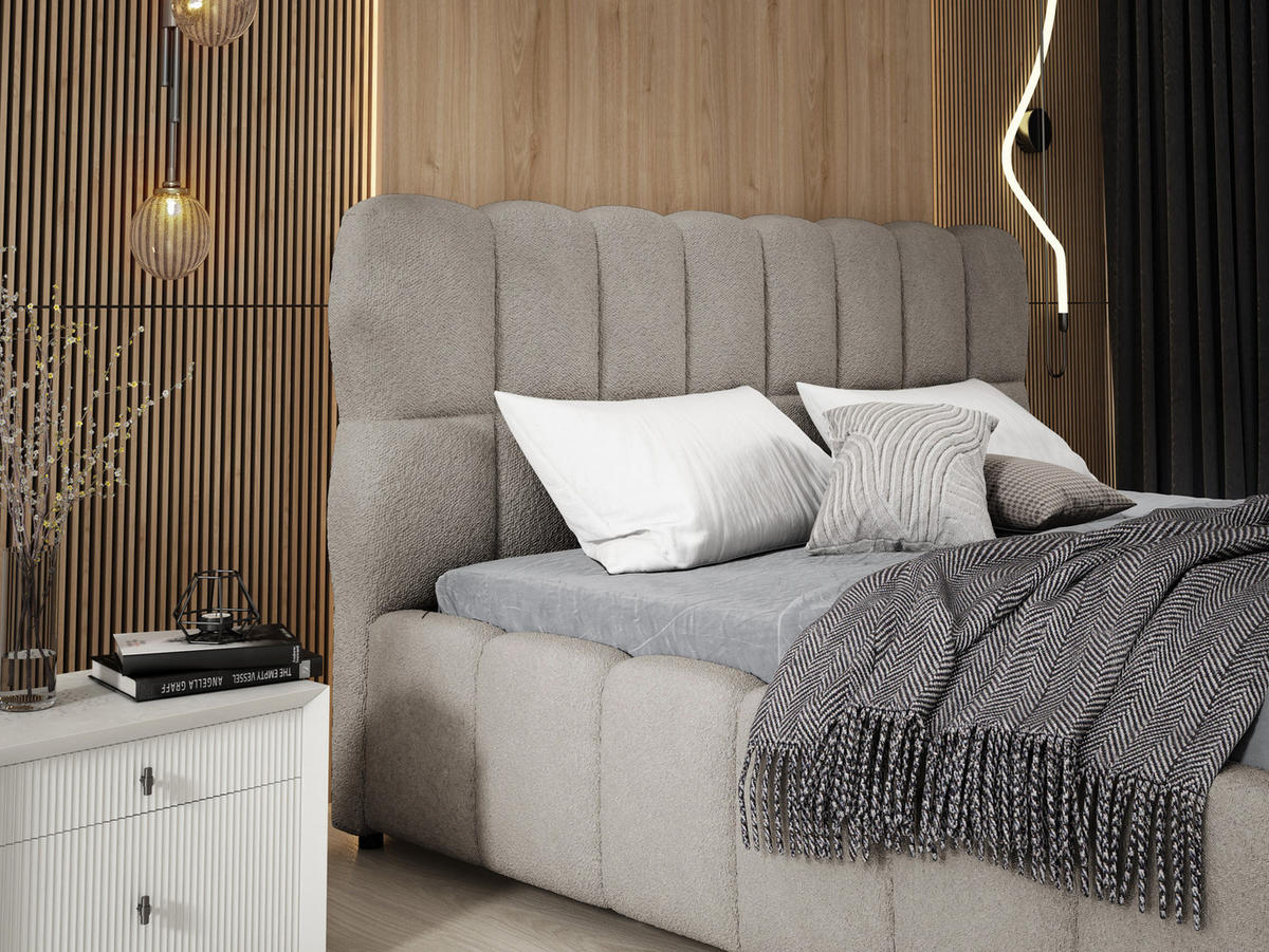 POLSTERBETT 140x200 cm Avilla mit Bettkasten, Lattenrost, Boucle, Hellgrau - Hellgrau, Holz/Textil (140/200cm) - Emporius