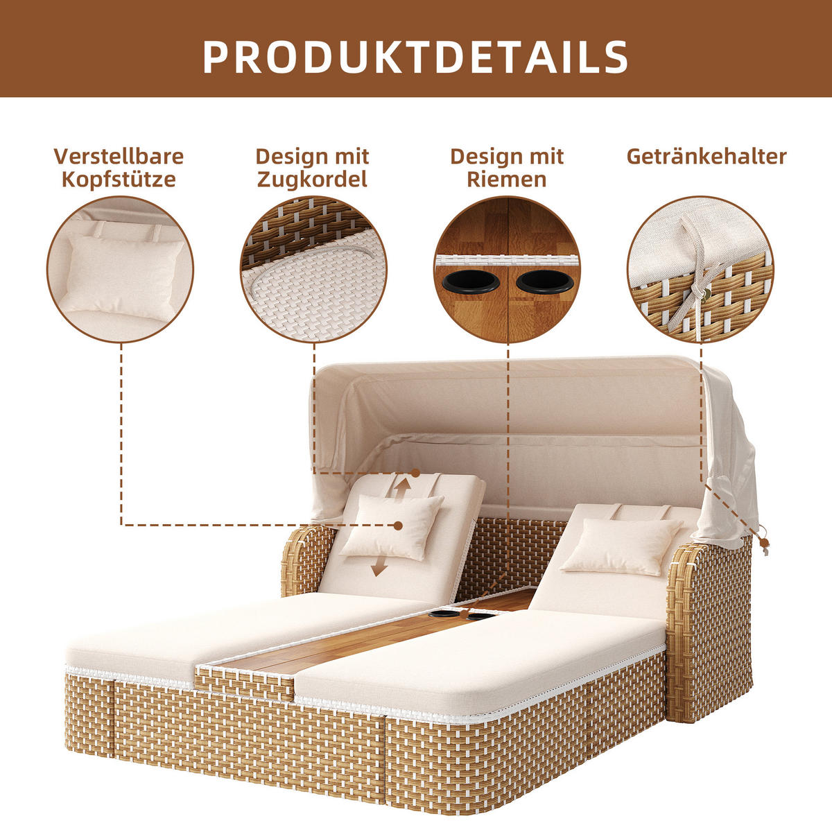 LOUNGESET Beige/Grau Mit Sonnenschutz & Pavillon - Beige, Metall (160/137/192cm) - FLIEKS