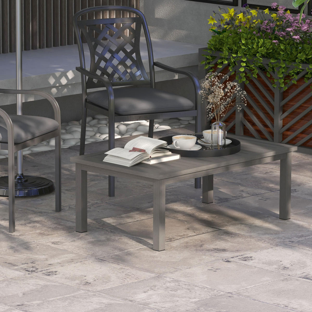 GARTENBEISTELLTISCH DE-14103 rechteckig, Aluminium-Lattenrost 100x60 cm Braun - Braun, Metall (100/60/37cm) - ComfortXL