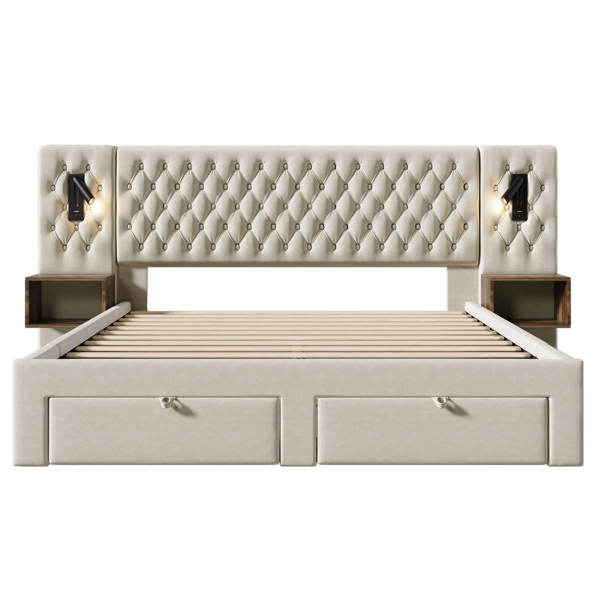 POLSTERBETT 160/200 cm Beige aus Samt mit Matratze - Beige, Textil (160/200cm) - OKMYHOME