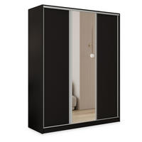 SCHWEBETÜRENSCHRANK TARI 160/205/58 cm 3-türig mit Spiegel und 4 Schubladen Schwarz - Schwarz, Holzwerkstoff (160/205/58cm) - MASSENO