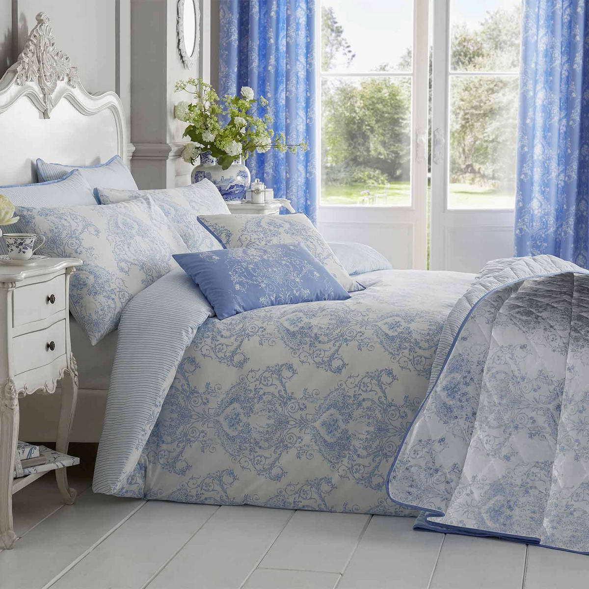 TAGESDECKE Toile-De-Jouy 200/200 cm - Blau, Textil (200/200cm) - Homescapes