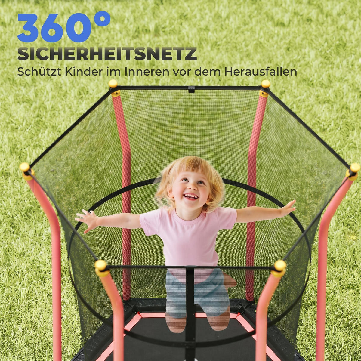 TRAMPOLIN DE-10778 Ø163,5 cm mit Sicherheitsnetz Schwarz & Rot - Rot, Metall (163.5/163.5cm) - ComfortXL