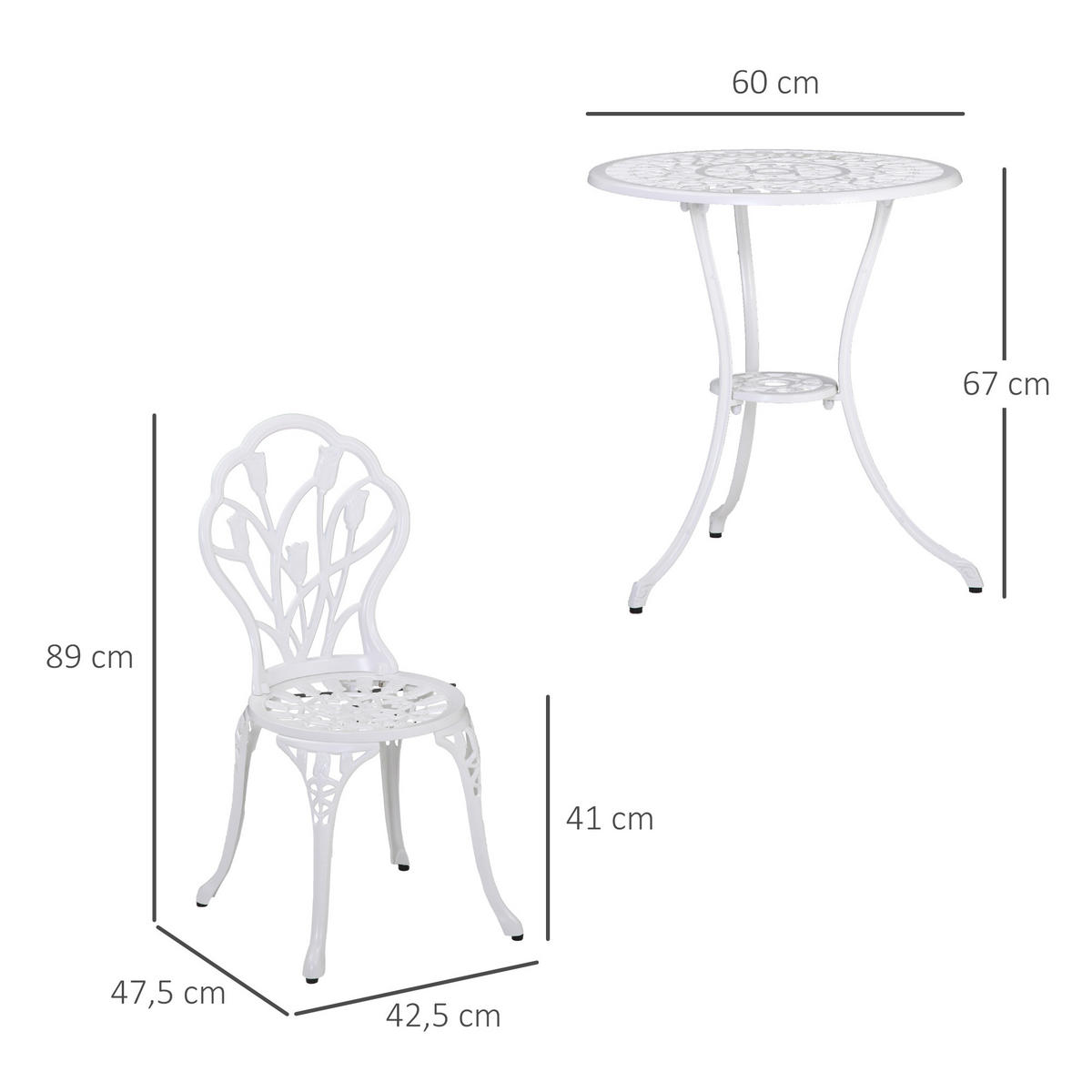 GARTENMÖBEL Set, Aluminium, Weiß - Weiß, Metall - Outsunny