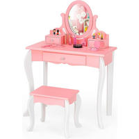 KINDER SCHMINKTISCH mit Hocker Pink - Pink, Holz (34/100/70cm) - COSTWAY